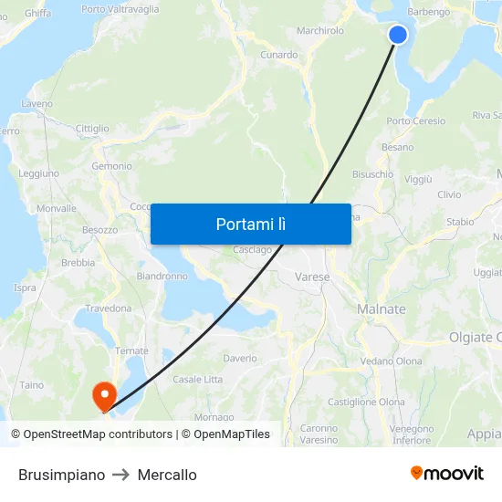 Brusimpiano to Mercallo map