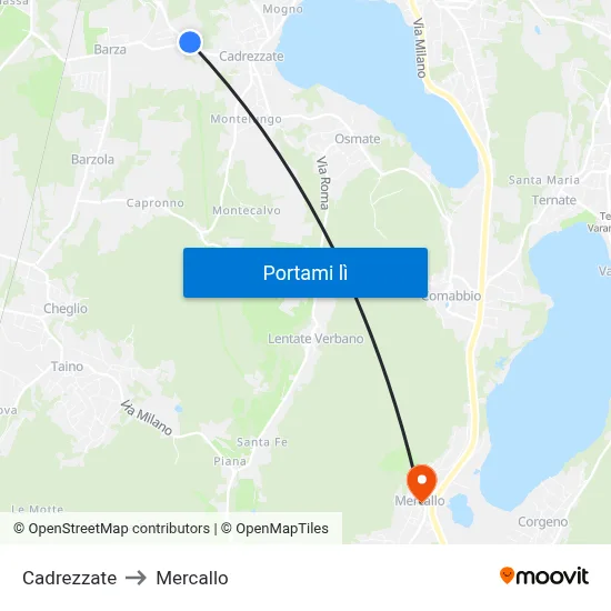 Cadrezzate to Mercallo map