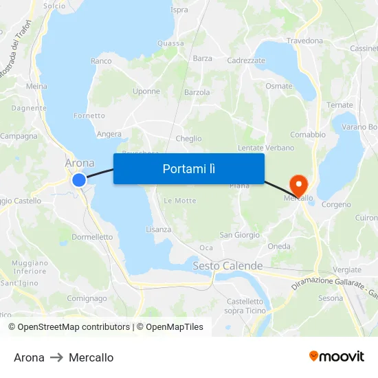 Arona to Mercallo map