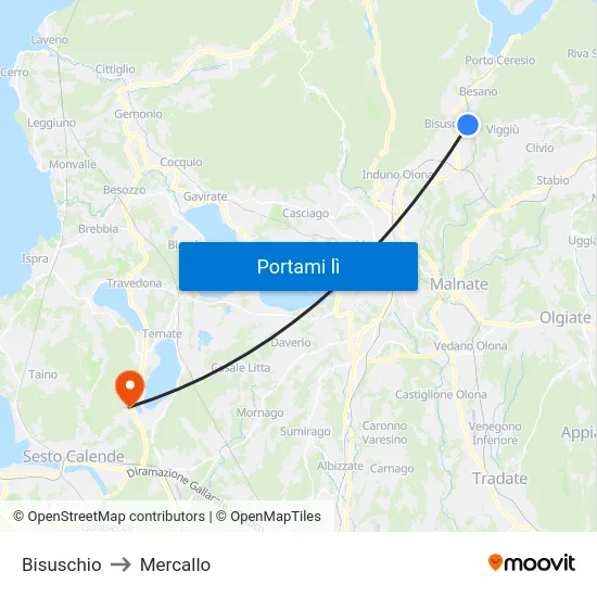 Bisuschio to Mercallo map