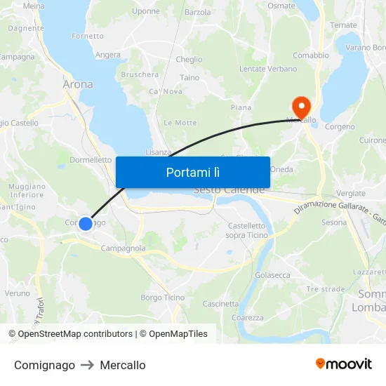 Comignago to Mercallo map