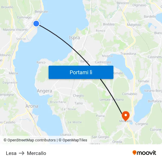 Lesa to Mercallo map