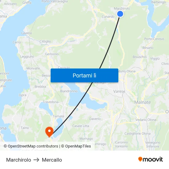 Marchirolo to Mercallo map