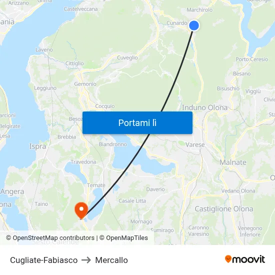 Cugliate-Fabiasco to Mercallo map