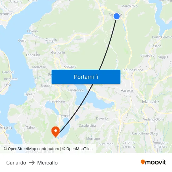 Cunardo to Mercallo map