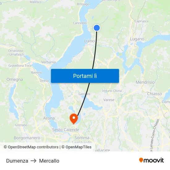 Dumenza to Mercallo map