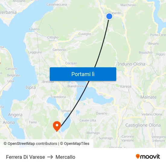 Ferrera Di Varese to Mercallo map
