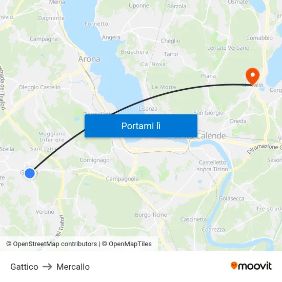 Gattico to Mercallo map