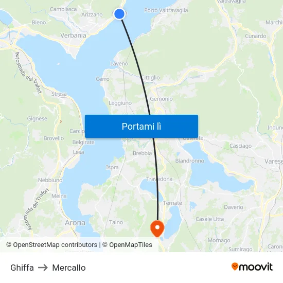 Ghiffa to Mercallo map