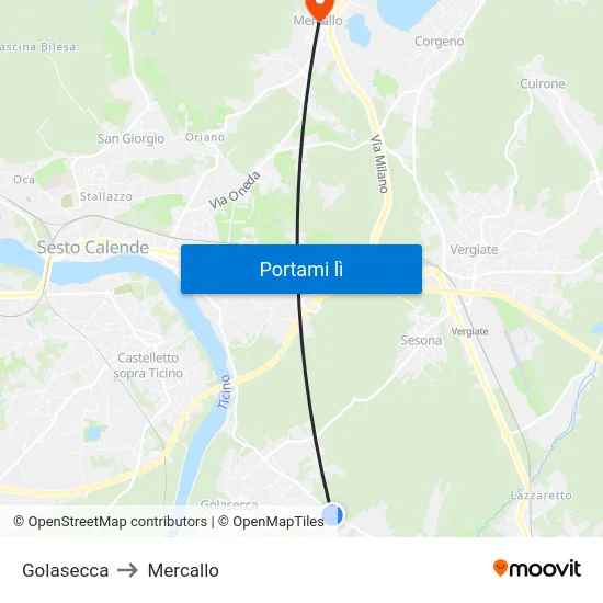 Golasecca to Mercallo map