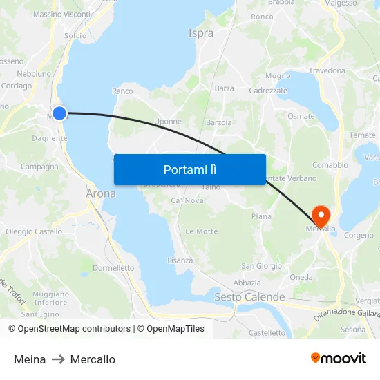 Meina to Mercallo map