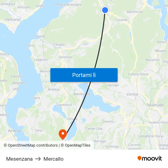 Mesenzana to Mercallo map