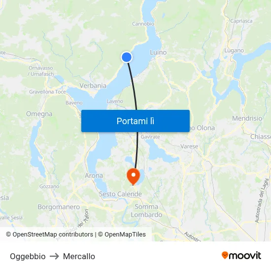 Oggebbio to Mercallo map