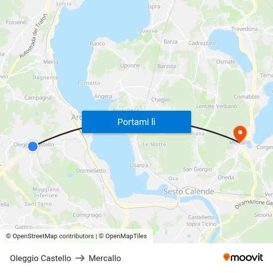 Oleggio Castello to Mercallo map