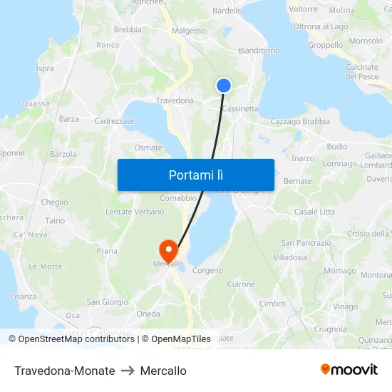 Travedona-Monate to Mercallo map