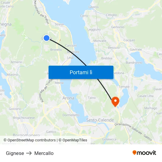 Gignese to Mercallo map