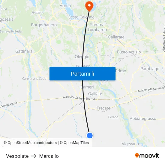 Vespolate to Mercallo map
