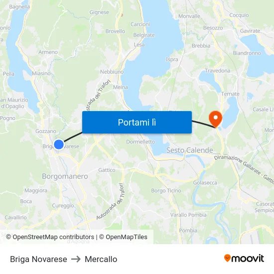 Briga Novarese to Mercallo map