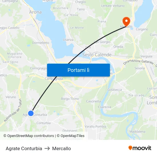 Agrate Conturbia to Mercallo map