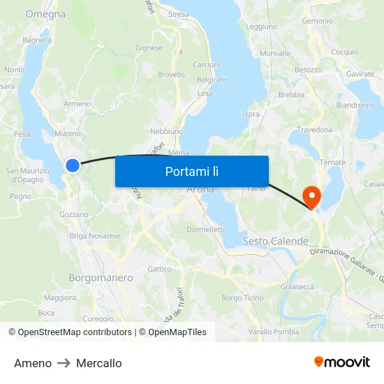 Ameno to Mercallo map