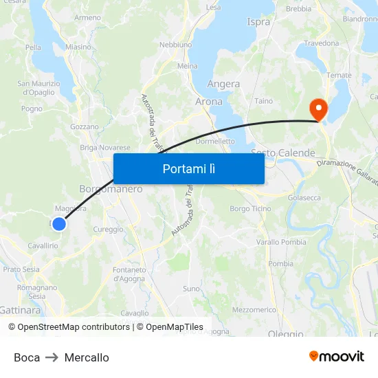 Boca to Mercallo map