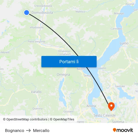Bognanco to Mercallo map
