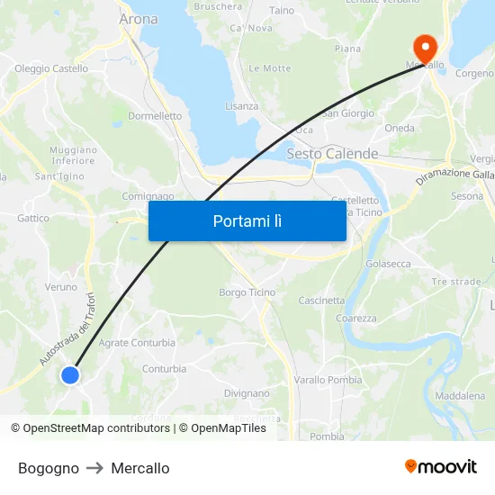 Bogogno to Mercallo map