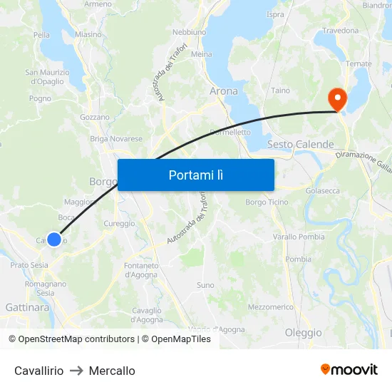 Cavallirio to Mercallo map