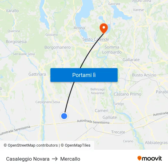 Casaleggio Novara to Mercallo map