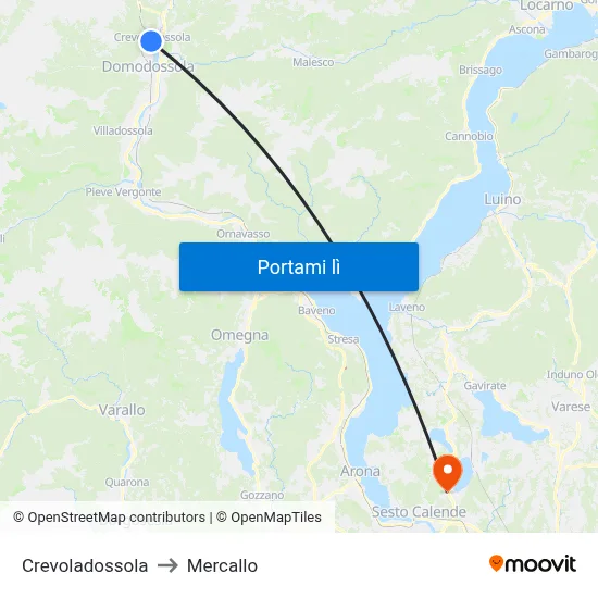 Crevoladossola to Mercallo map