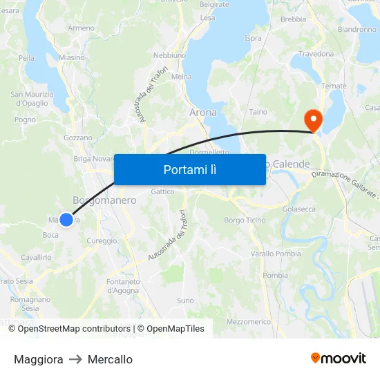 Maggiora to Mercallo map