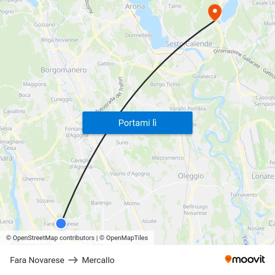 Fara Novarese to Mercallo map