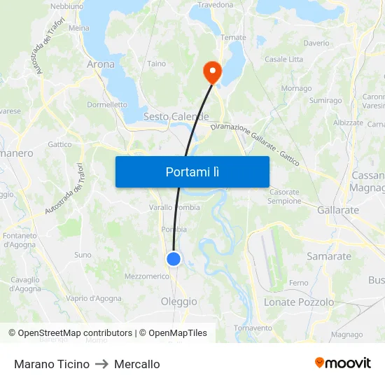Marano Ticino to Mercallo map