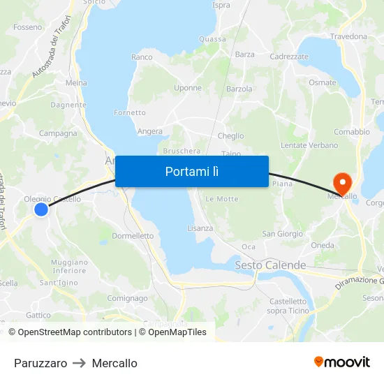 Paruzzaro to Mercallo map