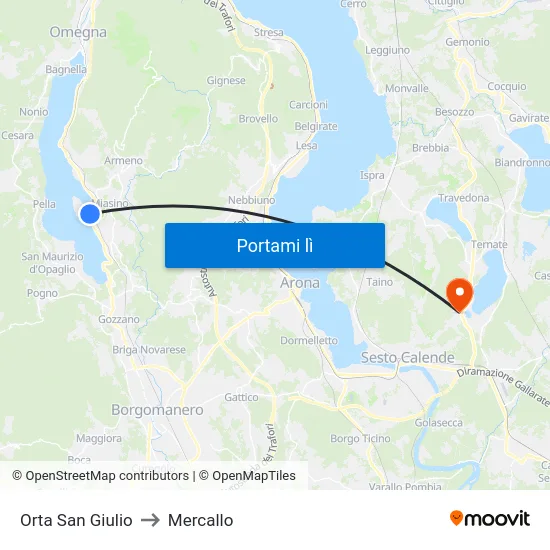 Orta San Giulio to Mercallo map