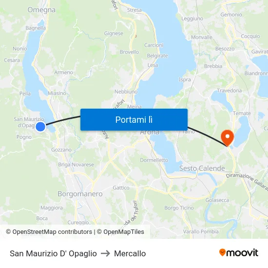San Maurizio D' Opaglio to Mercallo map