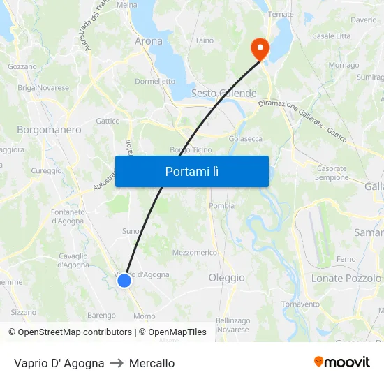 Vaprio D' Agogna to Mercallo map
