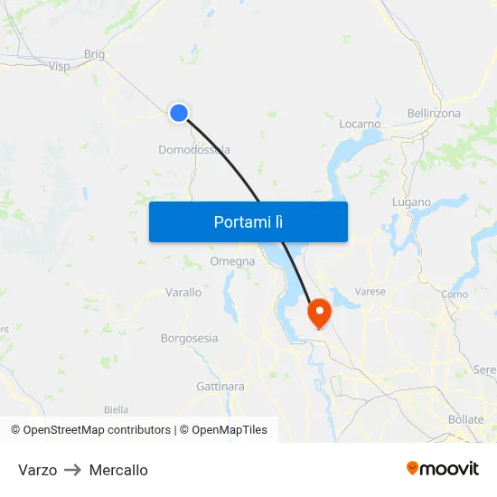Varzo to Mercallo map
