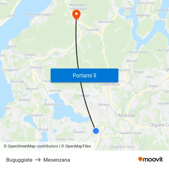 Buguggiate to Mesenzana map