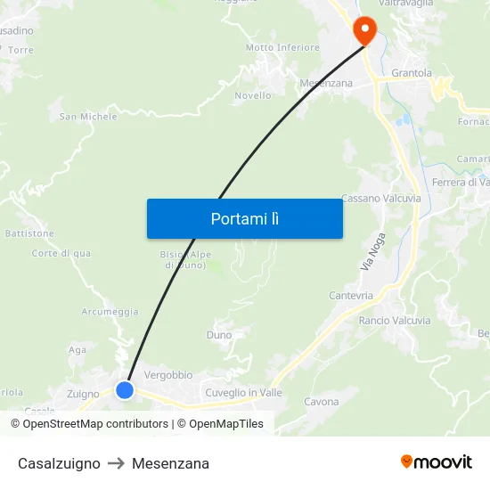 Casalzuigno to Mesenzana map