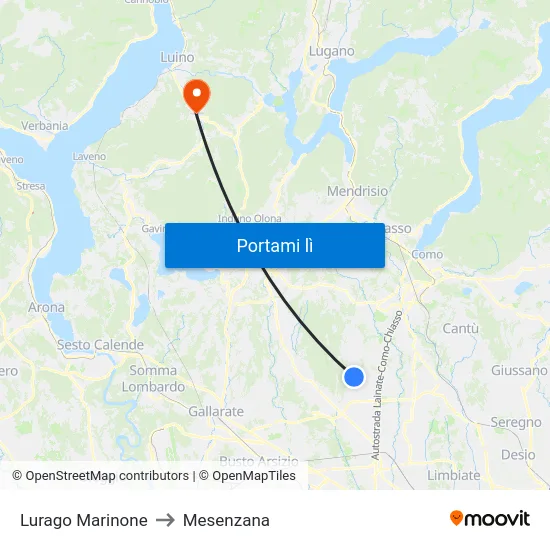 Lurago Marinone to Mesenzana map