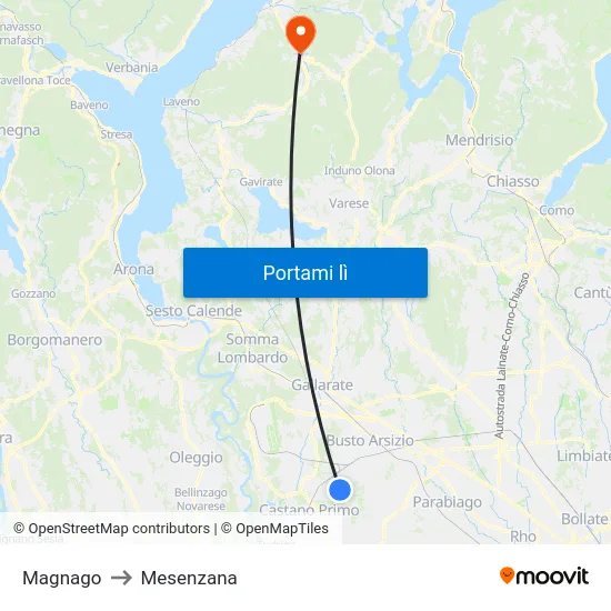 Magnago to Mesenzana map