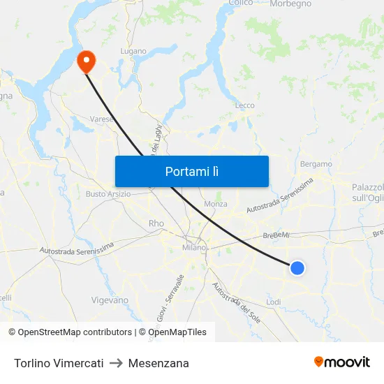 Torlino Vimercati to Mesenzana map