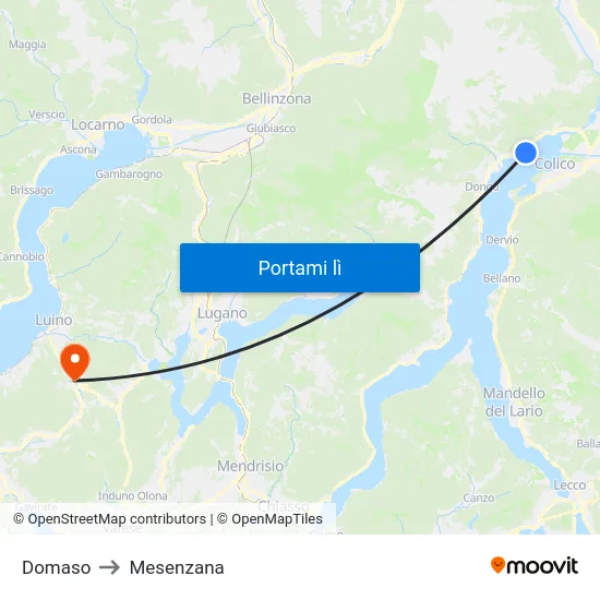 Domaso to Mesenzana map