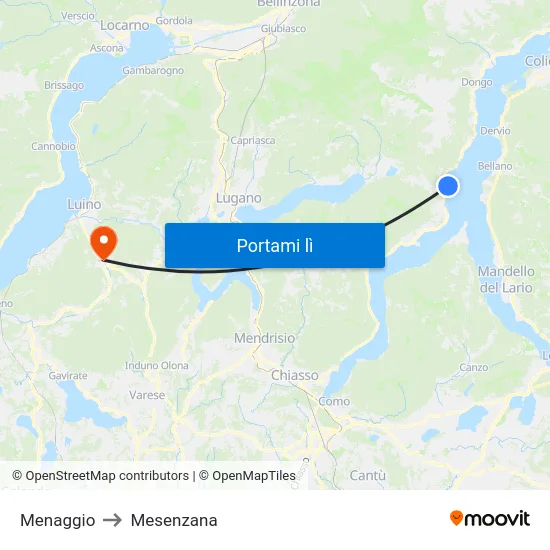 Menaggio to Mesenzana map