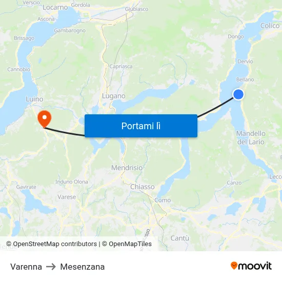 Varenna to Mesenzana map
