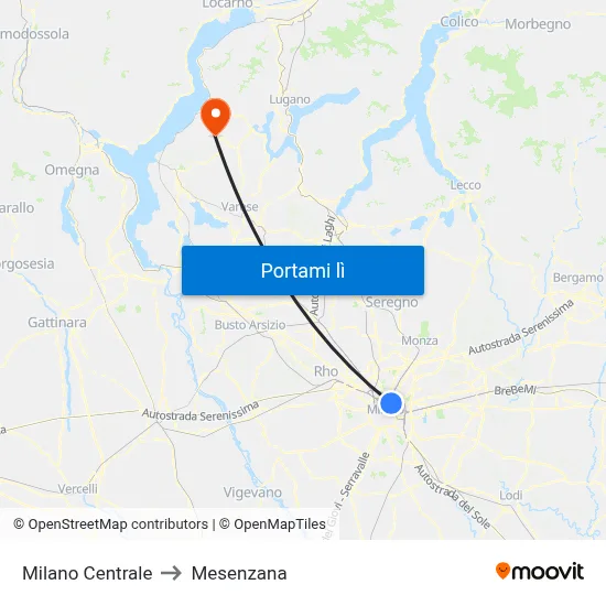 Milano Centrale to Mesenzana map