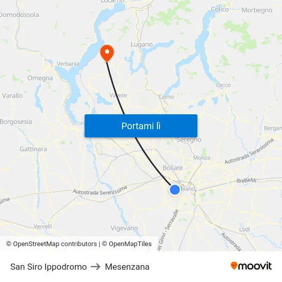 San Siro Ippodromo to Mesenzana map