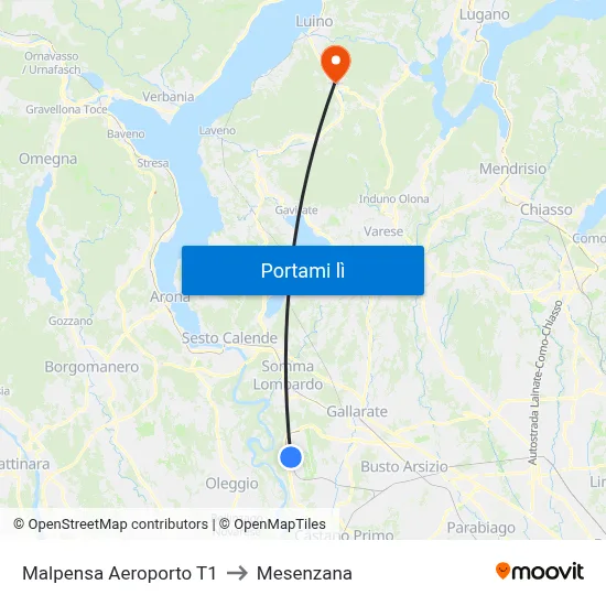 Malpensa Aeroporto T1 to Mesenzana map