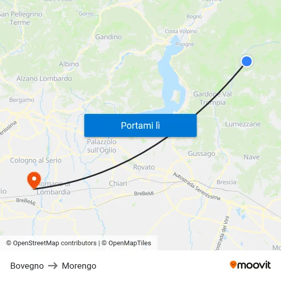 Bovegno to Morengo map